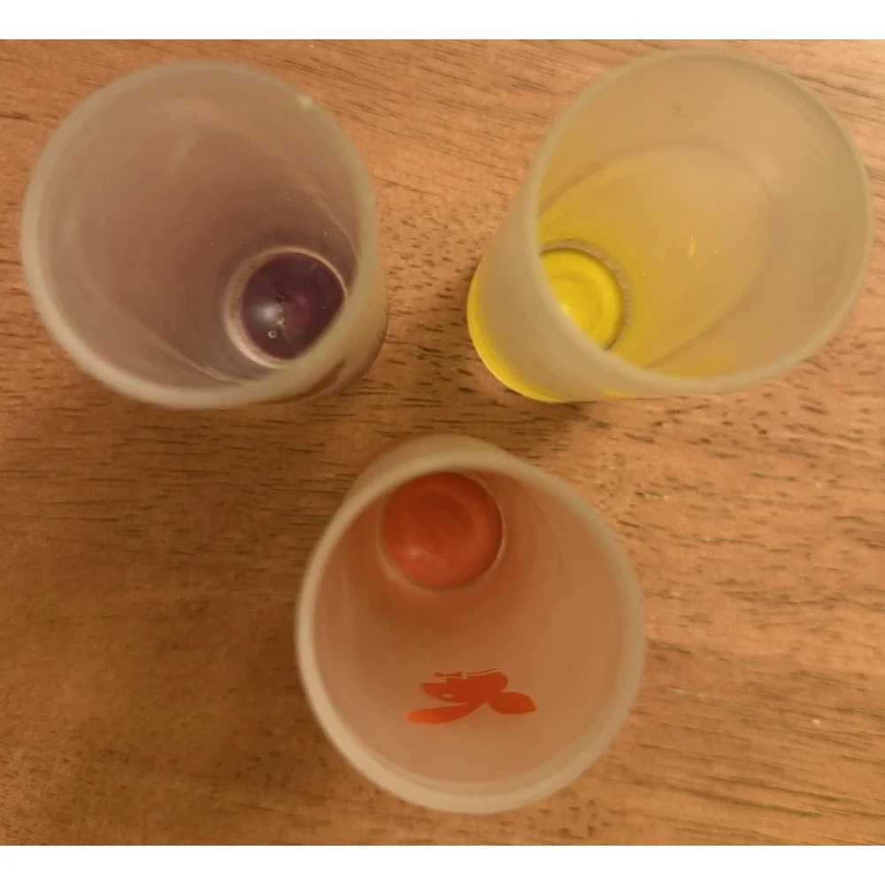 3 Vintage Playboy Bunny Shot Glass Frosted Orange, Yellow & Purple‎ 4